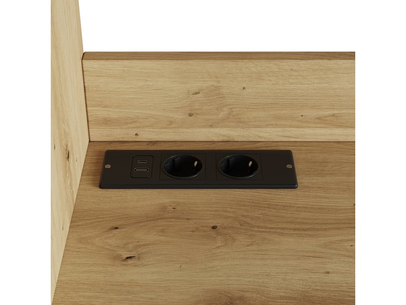  Vaisselier buffet haut salle à manger couleur bois avec prises et ports usb armoire de rangement cuisine 120x40x178 cm  - Conforama W