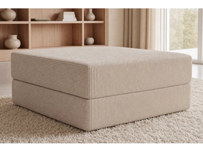  Cosima - pouf en petit velours côtelé beige 100x80x34  - Conforama E