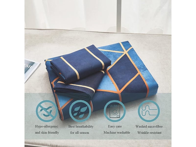  Housse de couette enfant 150x200 cm avec 1 x taies d'oreiller 65x65 cm, géométrique imprimé boho microfibre literie parure de lit linge de lit avec fermeture éclair pour 1 personne, bleu  - Conforama C
