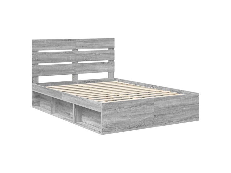  Lit double- lit adulte -  cadre de lit gris sonoma 150 x 200 cm bois de pin massif  - Conforama C