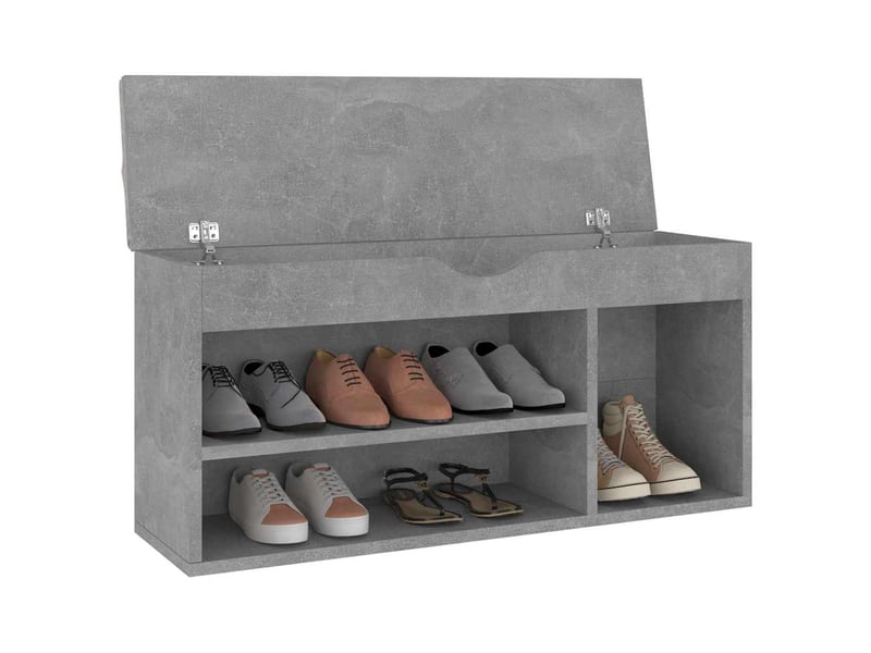  Banc à chaussures, meuble à chaussures avec coussin gris béton bois d'ingénierie  - Conforama C