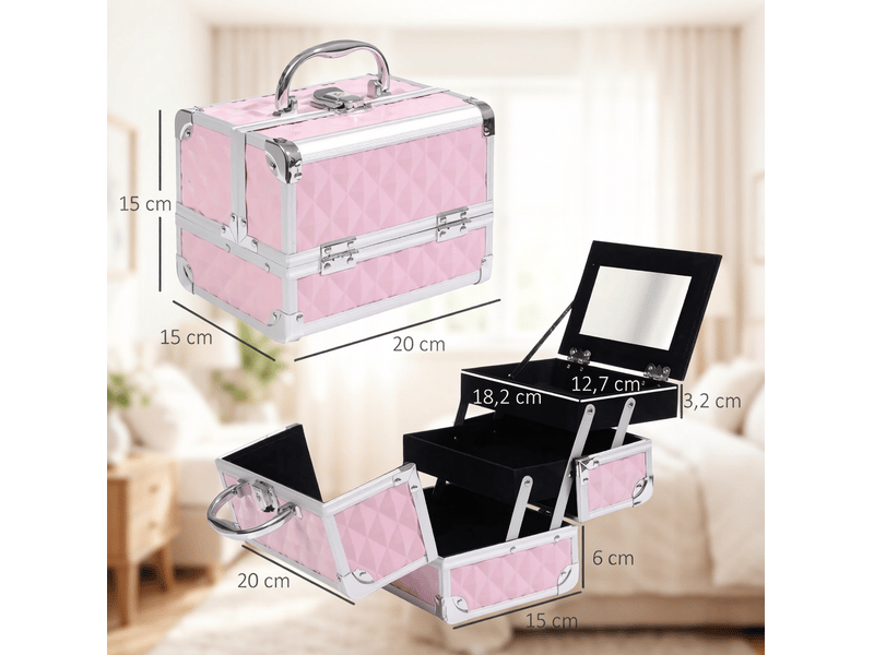  Mallette de maquillage 20x15x15 cm avec serrure métal rose  - Conforama E