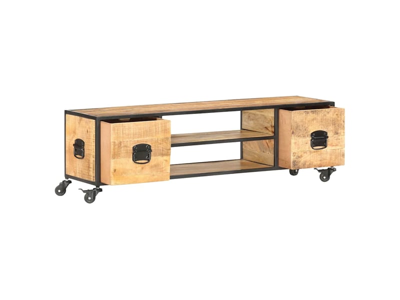 Meuble tv - banc tv - meuble de rangement 130x30x39 cm bois massif de manguier  - Conforama C