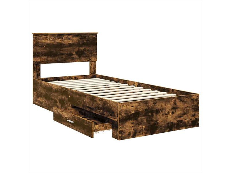 Lit simple, cadre de lit chêne fumé et argent 75 x 190 cm bois d'ingénierie shl13792 - Conforama E