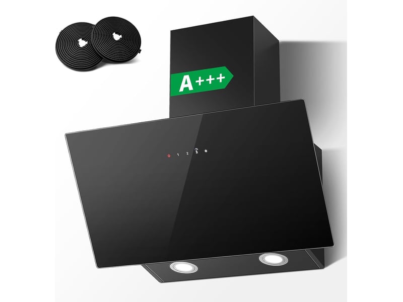 Hotte aspirante murale noire 60 cm, évacuation et recyclage, débit 450 m³h, commande tactile, led et moteur a+++ - Conforama A