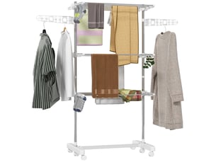 Séchoir à linge pliable 3 niveaux en acier inoxydable blanc 142 x 55 x 152 cm