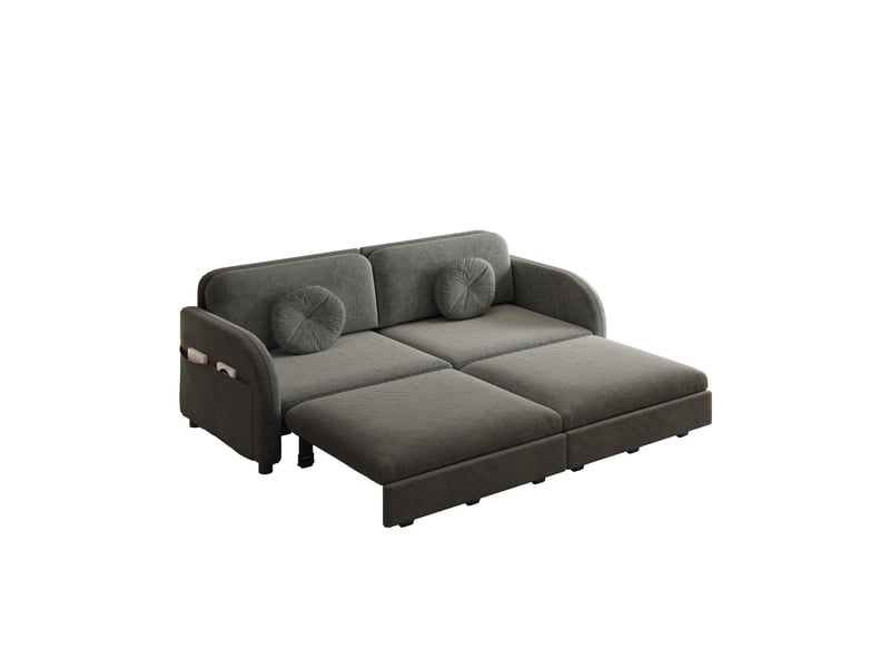  Canapé 2 places convertible en chenille, 166 x 84 x 90 cm, lit coulissant avec dossier réglables de poches de rangement, gris  - Conforama A