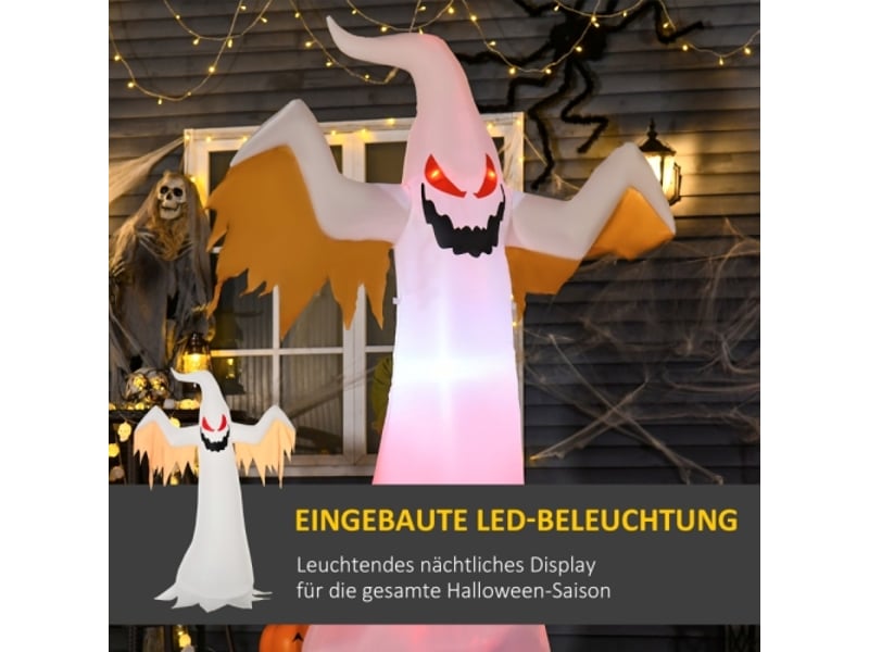 Fantôme gonflable halloween avec led, polyester blanc et rouge, 150 x 80 x 240 cm, ip44, auto-gonflant - Conforama C