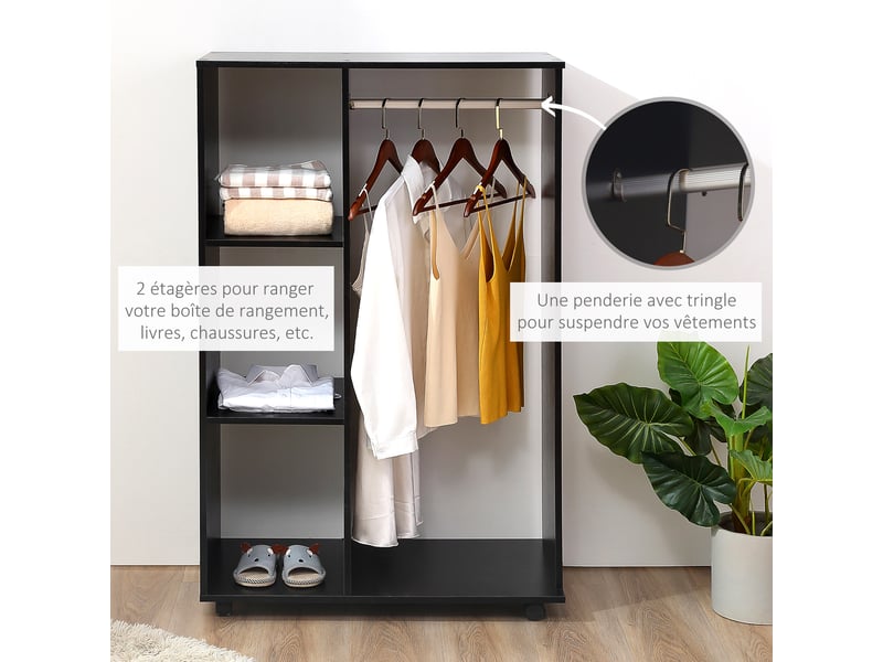  Armoire penderie armoire de rangement mobile panneaux de noir particules  - Conforama W