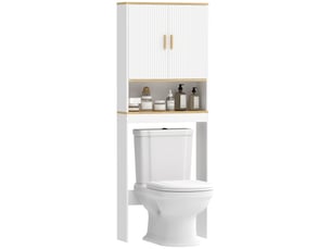 Étagère de salle de bain à 3 niveaux à poser au-dessus des toilettes, avec étagère ouverte, 2 portes et étagère réglable, 64 x 20 x 170,5 cm, blanche