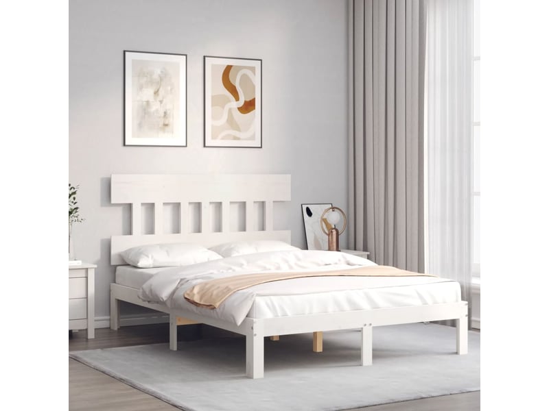 Lit double- lit adulte -  cadre de lit sans matelas blanc 140x200 cm bois de pin massif  - Conforama B