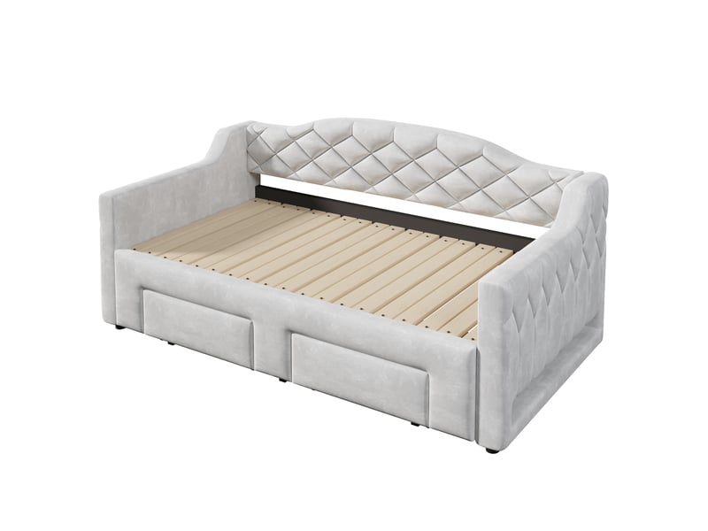 Canapé-lit extensible 90/180x200 cm, 2 tiroirs, led 7 couleurs, velours gris, sans matelas - Conforama E
