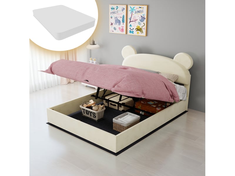  Lit coffre modenvie 140 x 200 cm avec matelas beige et tête de lit rembourrée  - Conforama B