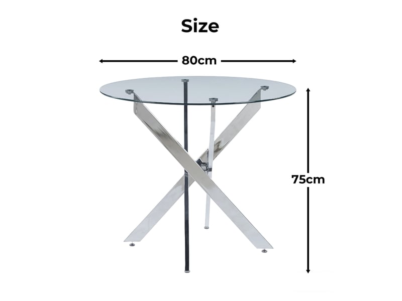  Table à manger ronde 80 x 80 x 75 cm en verre trempé, pieds métal chromé argenté  - Conforama C