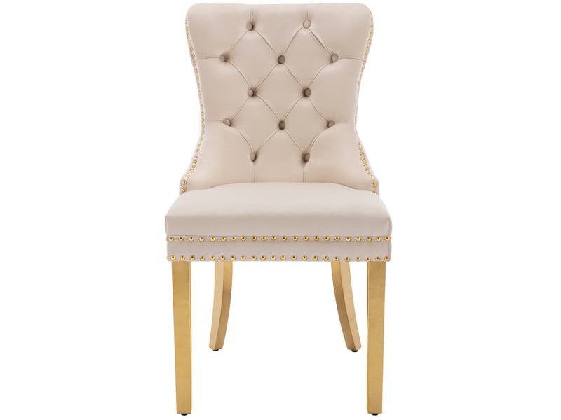  Lot de 6 chaises de salle à manger 65.5x51x95 cm, dossier doux, anneau décoratif arrière, velours, métal, beige, doré  - Conforama R