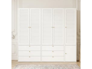 Armoire tcqpz 5 portes 225 x 50 x 200 cm 6 tiroirs 3 penderies blanc