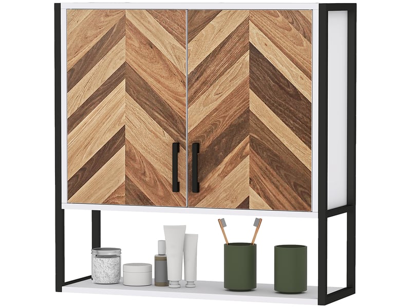  Armoire murale de salle de bains, 2 portes motif chevrons, étagère réglable, 59 x 20 x 60 cm  - Conforama B