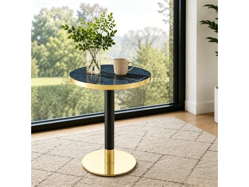  Table d’appoint ronde, table basse moderne table salon plateau marbre bord doré, design moderne, métal, coloris bleu  - Conforama D