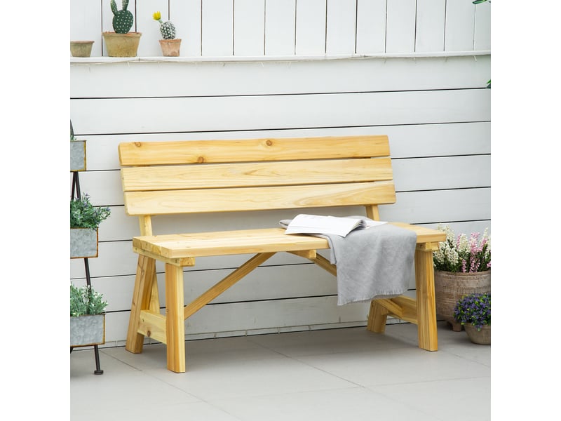  Banc de jardin en bois 2 places avec lattes et dossier haut, 116 x 56 x 80 cm, couleur naturelle  - Conforama D
