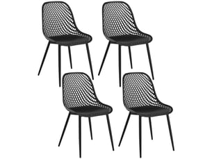 Lot de 4 chaise de salle à manger, chaise de cuisine, pieds en métal, dossier incurvé, en pp, noir