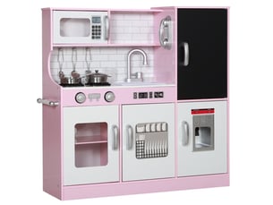 Cuisine jouet avec casseroles, 83,8x26,8x81 cm, tableau noir, téléphone, machine à glaçons, cuisinière, bois, rose