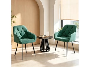 Chaises de salle à manger lot de 2 avec dossier ergonomique  - pieds en métal, velours turquoise
