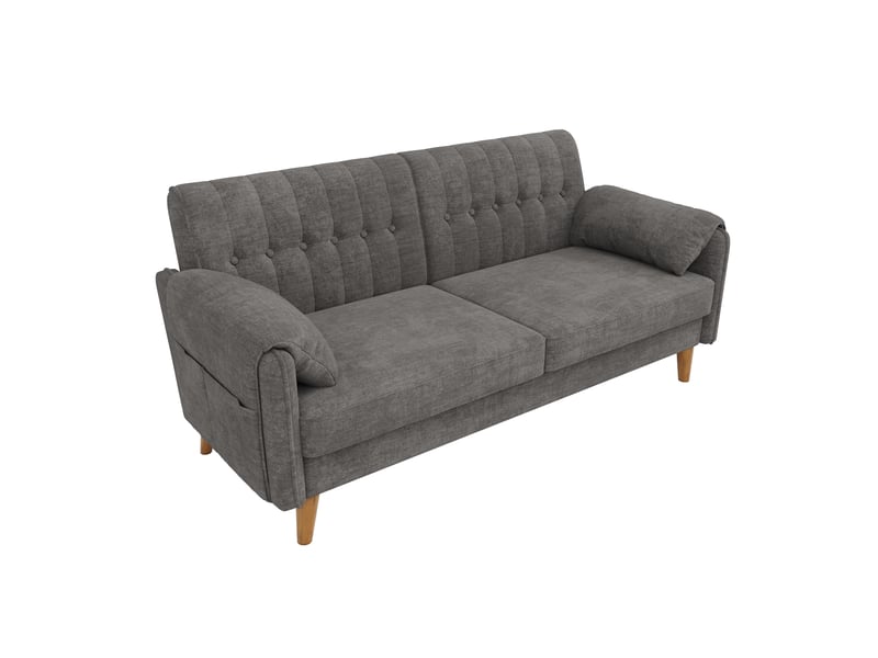Canapé droit 2 places 161,5x79x83,5 cm, dossier capitonné, ressorts ensachés, poches latérales, pieds en bois massif, chenille gris Radiant Stride - Conforama A