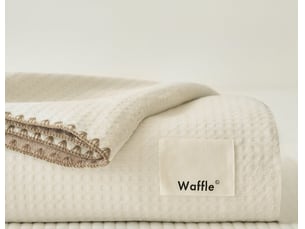 Plaid écru gaufré surpiqûres beige 150 x 200 cm waffle