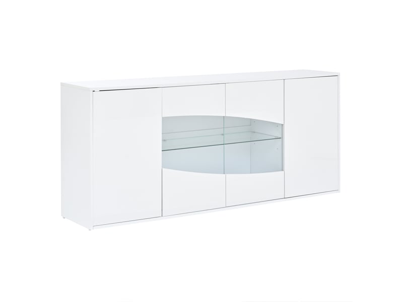 Buffet avec led rgb et 4 portes, buffet salon en mdf blanc brillant, 160x35x70 cm - Conforama R