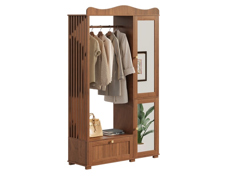 Armoire penderie ouverte avec miroir et 2 portes 1 tiroir, mdf noyer, 115,5x38,5x194,5 cm  - Conforama A