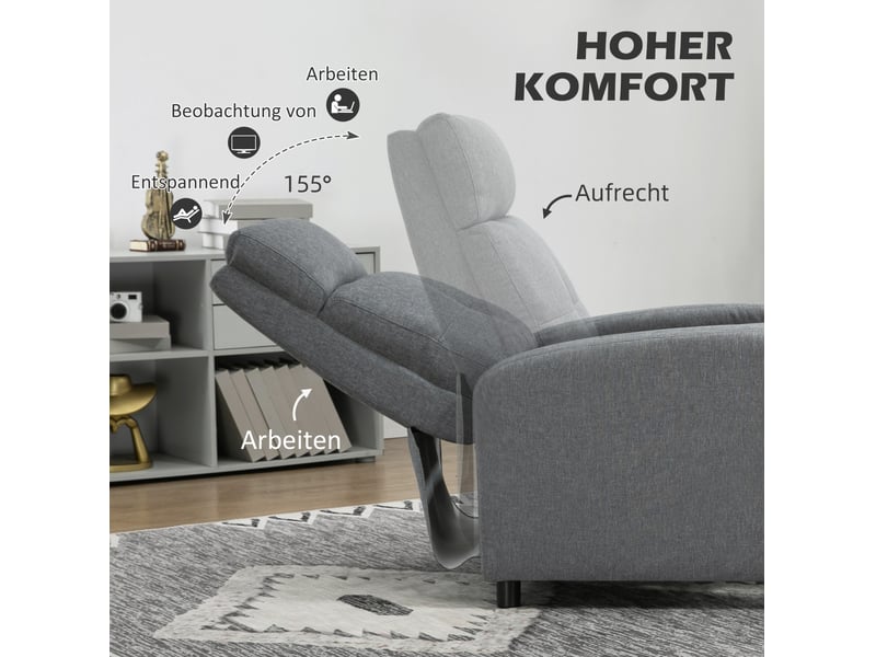 Fauteuil relax inclinable avec repose-pieds et dossier jusqu’à 155°, en polyester gris - Conforama E