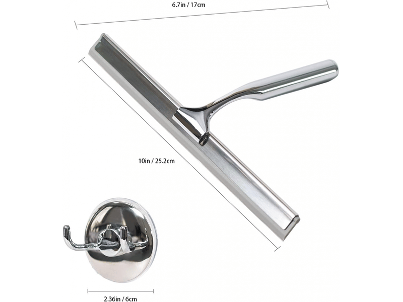  25,2 cm-chrome,raclette de douche,raclette de fenêtre,essuie-glace en acier inoxydable avec crochet d'aspiration solide pour salle de bain  - Conforama B
