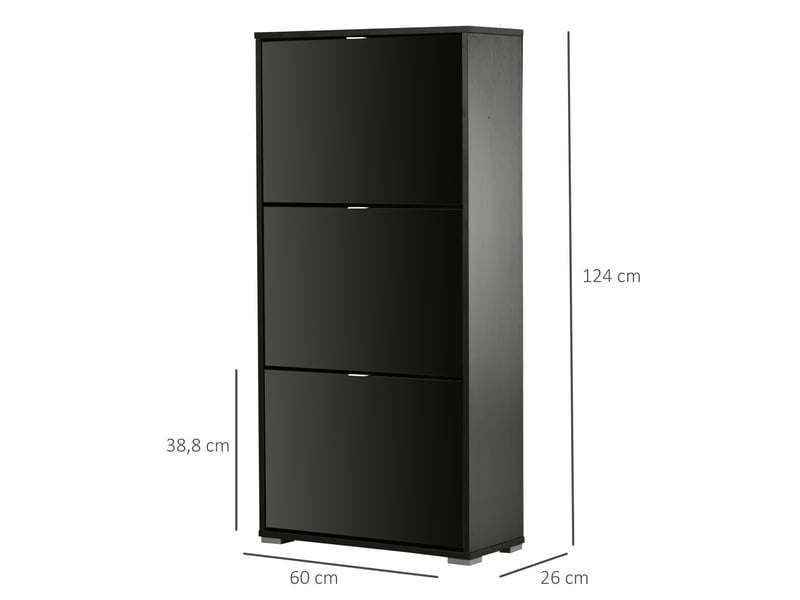Meuble à chaussures moderne à 3 tiroirs, capacité de 18 paires de chaussures, pour entrée, 60 x 26 x 124 cm, noir - Conforama D