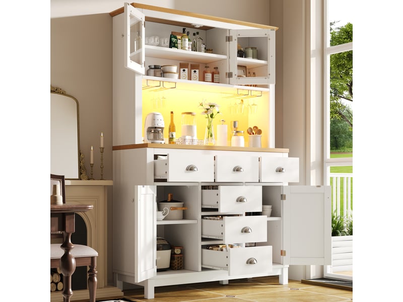  Meuble de cuisine muvano blanc 4 portes avec éclairage led, buffet haut 104 x 40 x 180 cm  - Conforama B