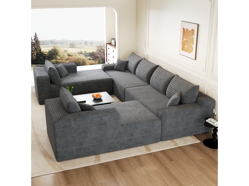  Canapé modulable convertible 2 places 302 x 242 x 83 cm, canapé-lit sans structure, rembourrage mousse, design minimaliste, velours côtelé, gris Bliss Lite - Conforama B
