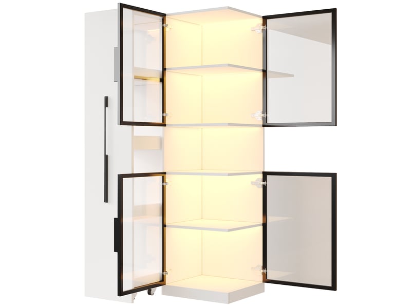  Vitrine à double vitrage, 70x38x160 cm, étagères coulissantes, éclairage led, armoire haut de rangement, blanc  - Conforama E