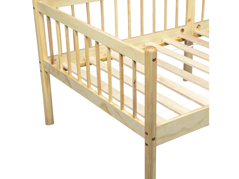  Lit banquette enfant 90x200 cm en pin naturel avec barrières sur 3 côtés  - Conforama W