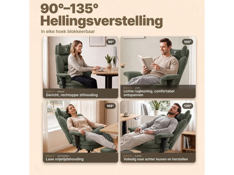  Dowinx fauteuil de bureau ergonomique gaming avec repose-pieds, dossier réglable, tissu respirant et velours, pour adulte,vert  - Conforama C