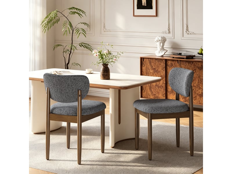  Lot de 2 chaises de salle à manger en chenille, pieds en bois, dossier ergonomique, assise rembourrée confortable, style moderne pour salle à manger et cuisine, gris  - Conforama C