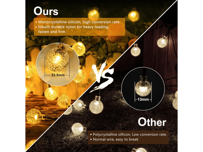 Guirlande de lumières solaires pour extérieur 12m 100leds 8 modes ip65 étanche pour jardin patio mariage fête (blanc chaud) - Conforama E