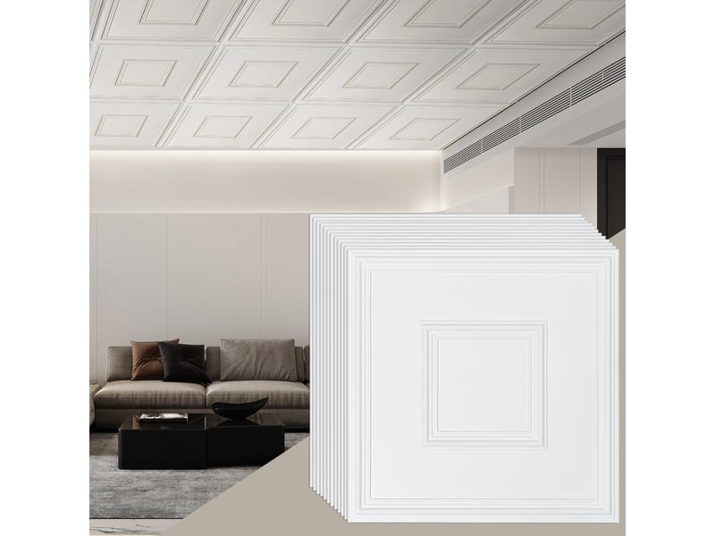  Vevor dalles plafond, lot 12, 24x24 po. Pvc, installation facile, blanc.  - Conforama A