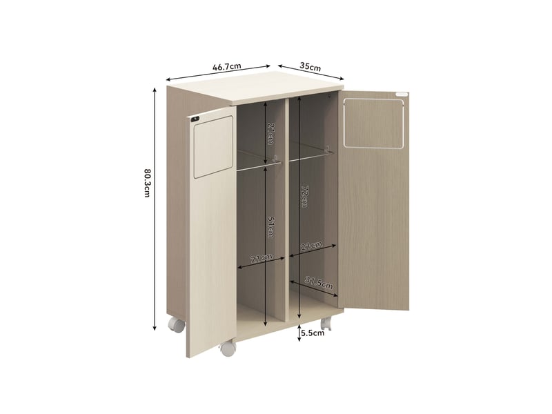  Meuble de tri des déchets 46,7x35x80 cm à roulettes mdf bois clair et blanc  - Conforama C