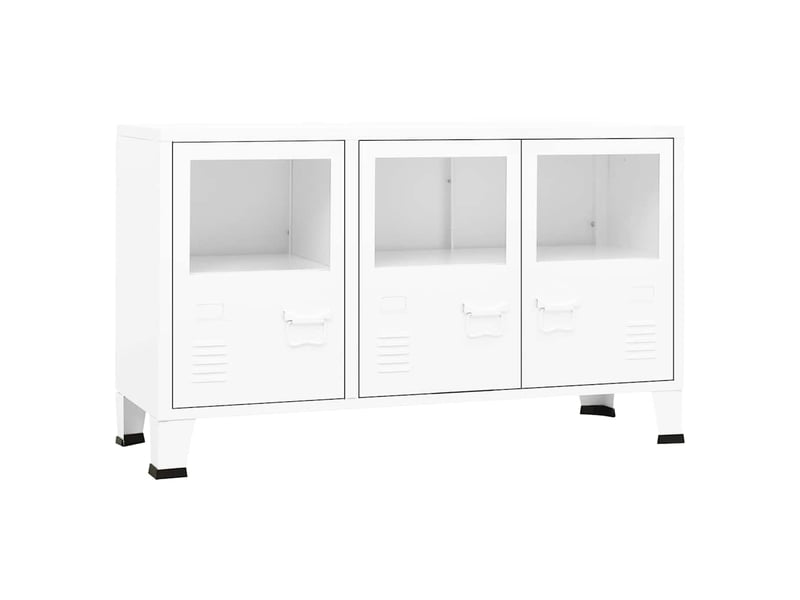  Buffet - bahut - meuble de rangement industriel blanc 105x35x62 cm métal et verre  - Conforama A