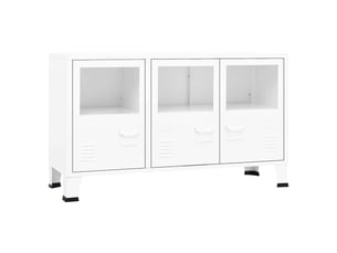 Buffet - bahut - meuble de rangement industriel blanc 105x35x62 cm métal et verre