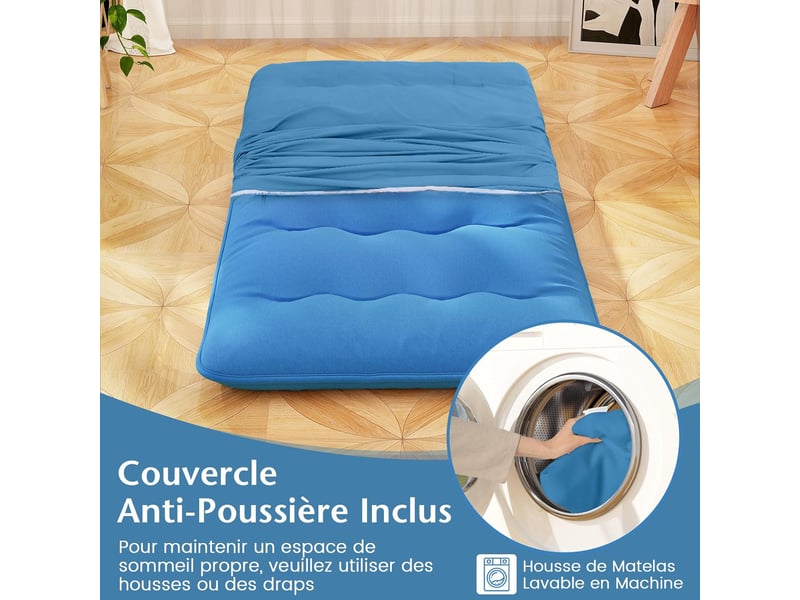  Costway matelas futon japonais pliable 90 x 200 cm, housse lavable, matelas de sol avec sac de transport (bleu marine)  - Conforama B