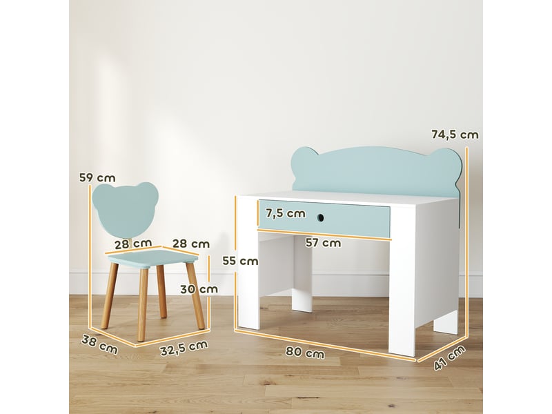 Bureau enfant avec chaise, table enfant et chaise avec tiroir et large plateau, 80 x 41 x 74,5 cm, vert - Conforama D