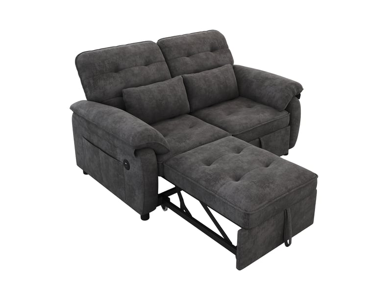  Canapé convertible 2 places 3 en 1 avec dossier réglable, ports usb et usb type c, 2 coussins, en chenille gris  - Conforama A