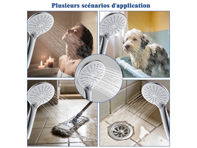  Pommeau de douche aica avec tuyau de douche 1.5m, douchette à main 3 modes, abs &amp; acier inoxydable 304  - Conforama E