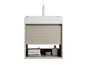 Meuble sous vasque - luz - 55cm - résine blanche - chêne clair - 1 tiroir - 1 étagère