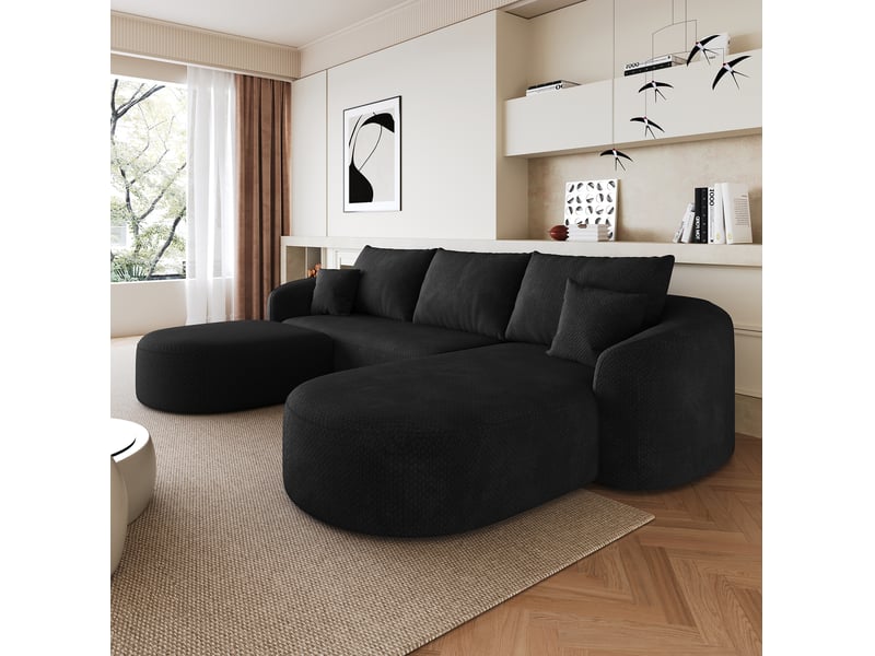  Canapé d'angle en u 5 places noir en chenille 266 x 168 x 85 cm  - Conforama D